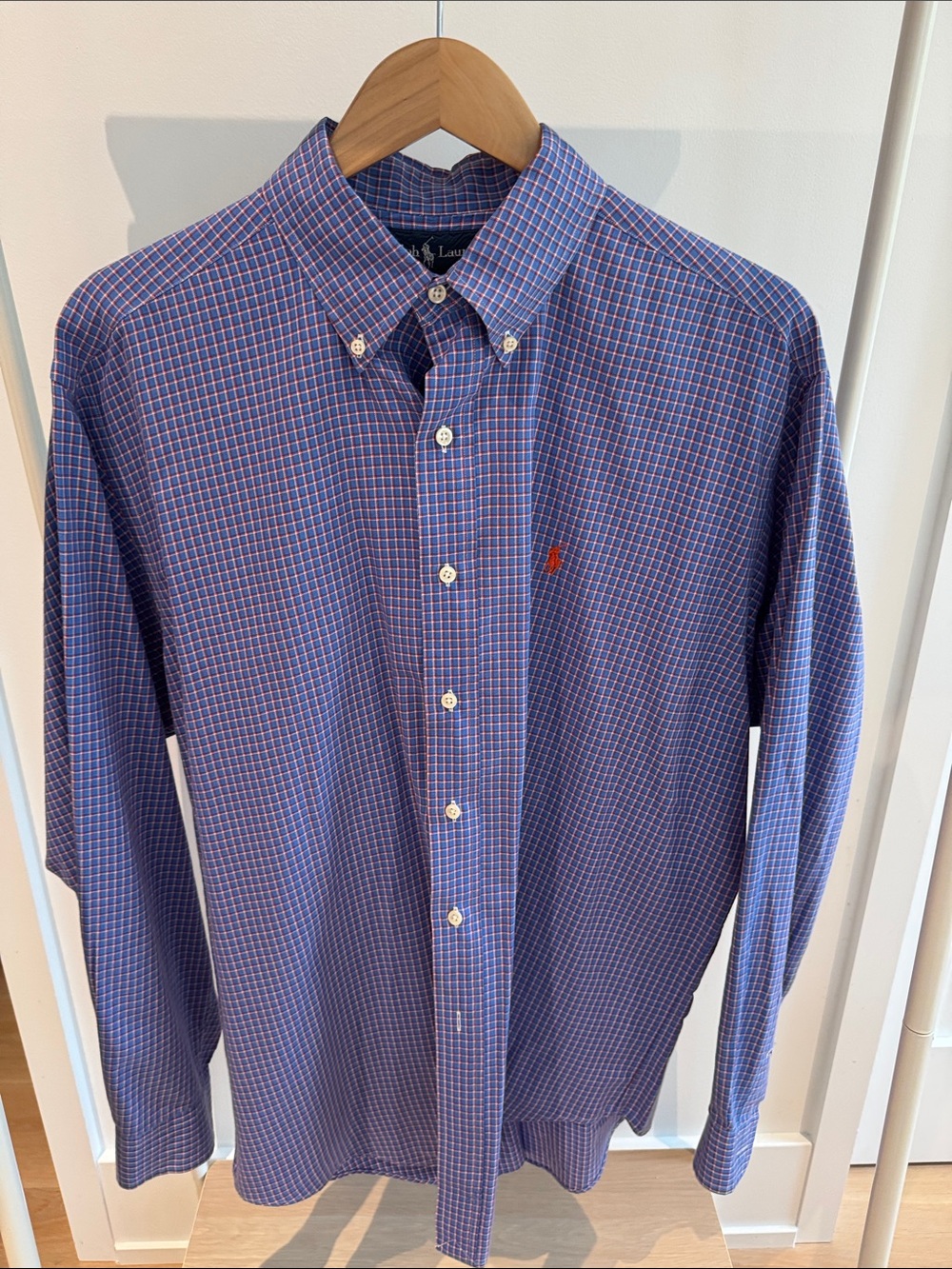 Polo by Ralph Lauren Blue and Red Micro-Check Button-Down Shirt